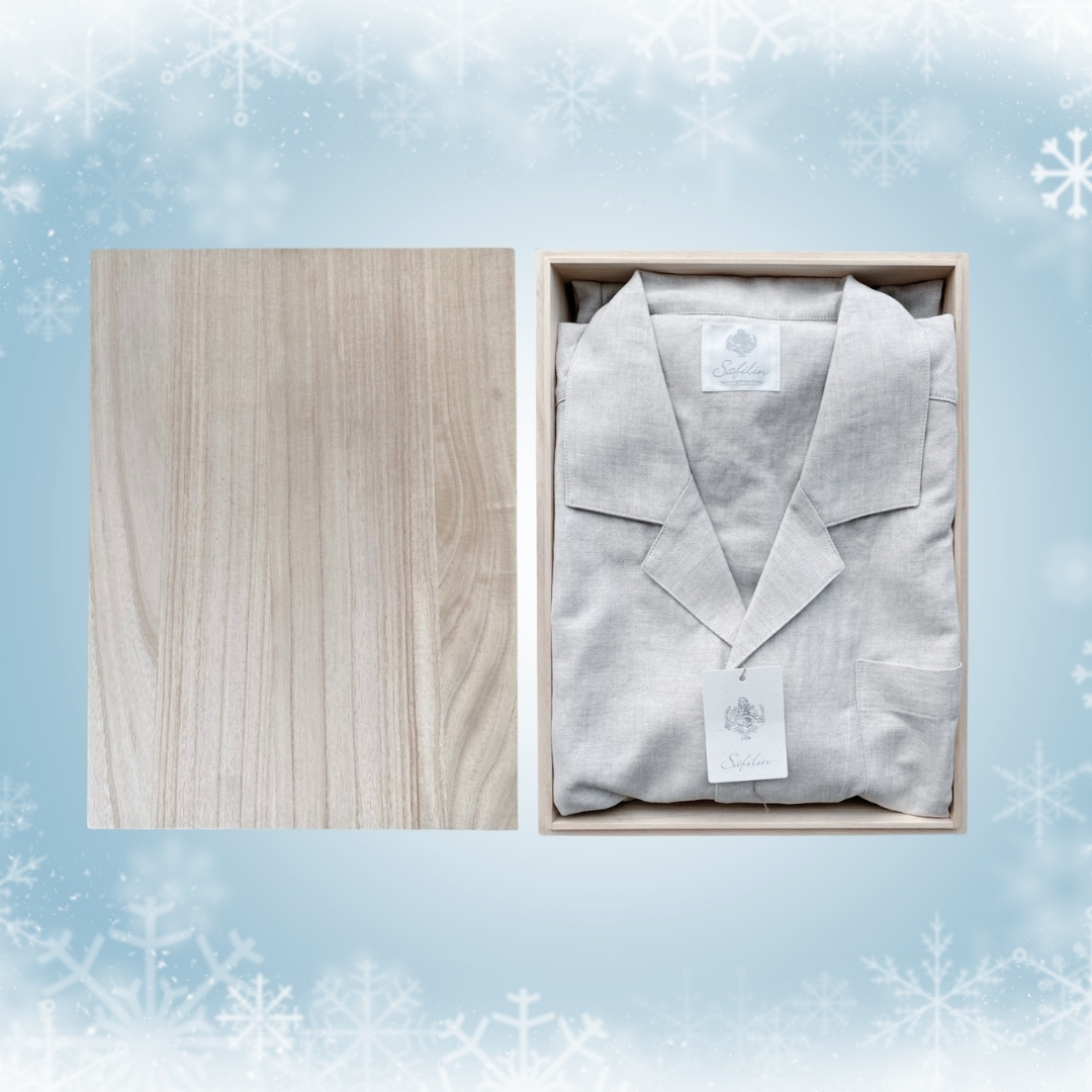 〈桐箱ギフト〉サフィラン＆綿麻ヘリンボンリネンパジャマ
