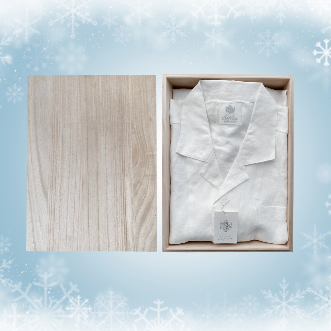 〈桐箱ギフト〉サフィラン＆綿麻ヘリンボンリネンパジャマ