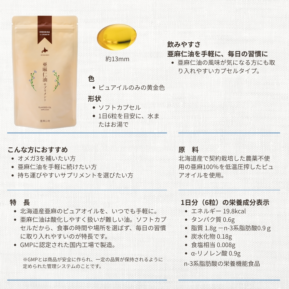 北海道産】亜麻仁油サプリメント 30粒｜お試し・農薬不使用アマニ油
